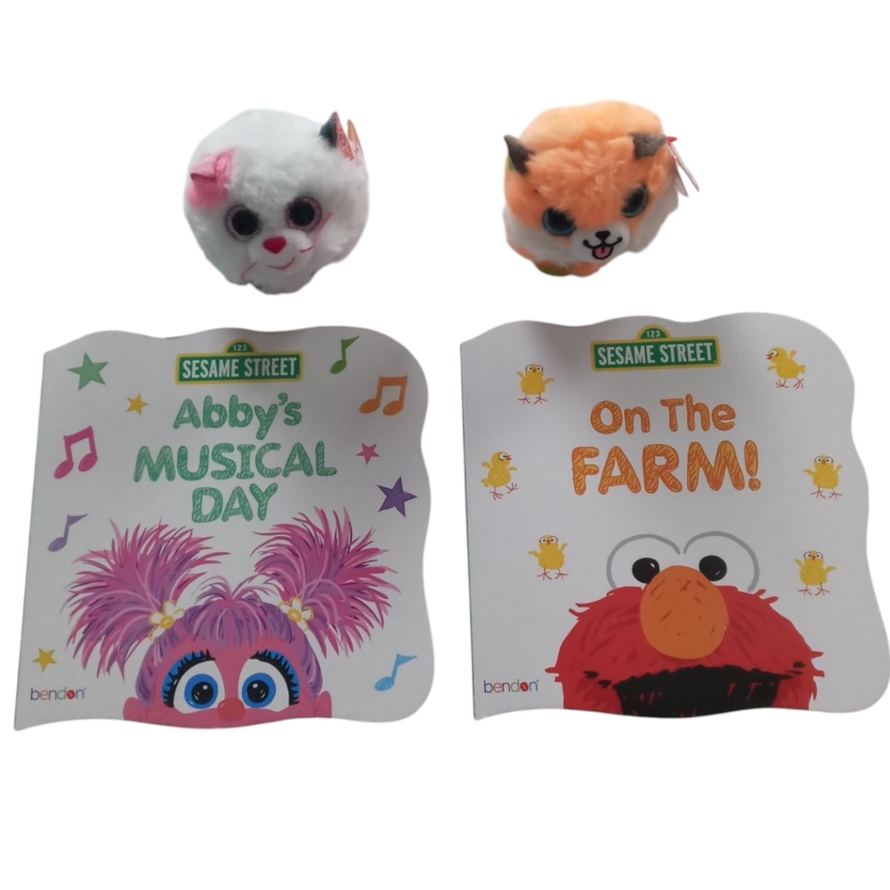NWT 4 Sesame Street Board Books and 2 Ty Beanie Balls Plush Toys Bundle - Picture 1 of 16